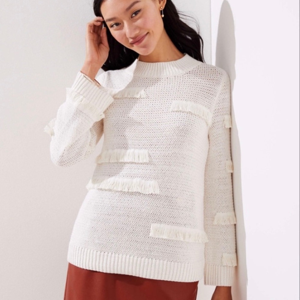 NWT LOFT Cream Fringe Sweater Size S